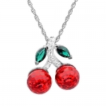 Sterling Silver Red Cherries Pendant-Necklace made with Swarovski Elements