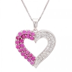 Sterling Silver Created Pink and White Sapphire Heart Pendant ( 2ct tw , 18 inch Box Chain)