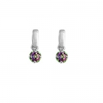 Rainbow Topaz Peacock Multi Color Round Cubic Zirconia CZ Dangle Silver Earrings (0.5 ct. 5mm)