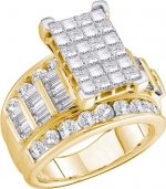 Ladies 14K Yellow Gold .75ct Princess Baguette Round Cut White Diamond Cinderella Engagement Wedding Bridal Ring