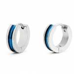 Sparkling Hoop Earrings for Men Two Tone Stainless Steel (Silver Blue)