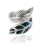 925 Sterling Silver Genuine Abalone Shell Wrap Around Leaf Design Ring for Women Adjustable Size 6,7,8,9