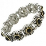 Designer Inspired Silver Gold & Black Designer Elastic Bracelet / Rhinestones / Rhodium & Gold Plated / Width: 3/8