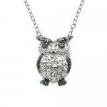Sterling Silver Two-Tone Gunmetal Color Owl Pendant Necklace, 18