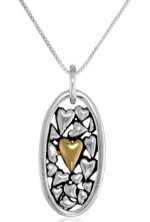 Two-Tone Sterling Silver and Yellow Gold-Plated Mother and Daughter  Heart Pendant Necklace, 18