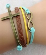 #563 Aqua, Brown, and Yellow Multi-strand Cord Bracelet, Men, Womens, Boys or Girls Bracelet. 3pcs Handmade Bracelet--bracelet,cross, Infiniti Charm Bracelet,charm Pendant Bracelet