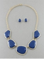 Gold Necklace & Earrings Set, Bead & Glass | 16-18.5 Inch | Gold-blue