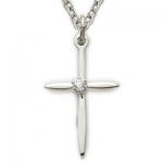 3/4 Sterling Silver Cross Necklace with Crystal Cubic Zirconia Stone on 18 Chain