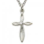 3/4 Sterling Silver Silver Cross Necklace w/ Pointed Ends & Cubic Zirconia Stone on 18 Chain
