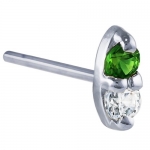 Emerald (May) & Diamond Nose Ring - 14K White Gold Straight Fishtail
