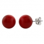 Sterling Silver 8-9mm Round Red Coral Stud Earrings.