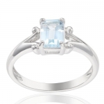 Sterling Silver Emerald-Cut Sky Blue Topaz December Birthstone Ring; size 7.0