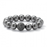 PalmBeach Jewelry 49122 Simulated Grey Pearl and Multi-Crystal Accent Black Ruthenium-Plated Stretch Bracelet 8