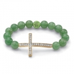 PalmBeach Jewelry 51725 Round Green Genuine Jade Crystal Accent Goldtone Metal Horizontal Cross Stretch Bracelet 8