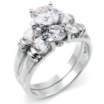 Sterling Silver Cubic Zirconia CZ Wedding Engagement Ring Set Sz 7