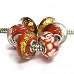 6 pcs Sterling Silver Assorted Red Gold Foiled Flower Bundle Glass Bead Charm For European Charm Bracelets