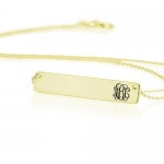 Bar Name Necklace Personalized Name Necklace Monogram Necklace 18k Gold Plated (16 Inches)