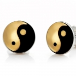 Mens Yin & Yang Stainless Steel Metallic Stud Earrings