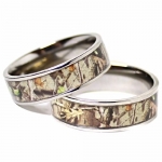 His & Hers Camo Real Oak TITANIUM Wedding Bands Rings Hunting Army Camouflage (Size 11 and 12)