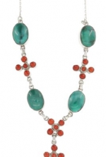 XO Coral Turquoise and Sterling Silver Y Necklace, Tibetan Turquoise Necklace