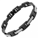 Willis Judd Mens Black Titanium Magnetic Bracelet With Featuring Silver Carbon Fiber In Black Velvet Gift Box + Free Link Removal Tool