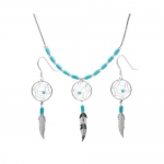 Dream Catcher Sterling Silver Imitation Turquoise Earrings Necklace Set 18