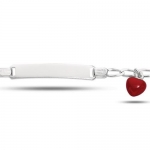 Baby Id Curb Link Bracelet With Red Heart In Sterling Silver (6 Inches)