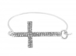 2 Pieces of Silver Iced Out Cross Bangle Bracelet