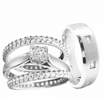 His & Hers 4 pcs STAINLESS STEEL Engagement Wedding Rings set (Size Men's 11 Women's 10)