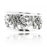 Chuvora .925 Oxidized Sterling Silver Genuine Swarovski Marcasite Elephant Band Ring-Fashion Jewelry For Men,Women-Nickle Free-Size 6,7,8,9