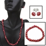 Sterling Silver Genuine Cherry Freshwater Pearl Necklace Bracelet & Earring Set