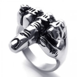 KONOV Jewelry Men's Biker Middle Finger Up Stainless Steel Ring, Silver Black, Size 10