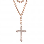 PlusMinus Women's Vintage Stainless Steel Crystal Cross Rose Gold Chain Necklace