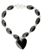 Magnetic Therapy Heart Pendant Beaded Hematite Bracelet, Magnetic Bracelet, #11