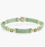 Genuine Peridot and Jade Bracelet with Sterling Silver Settings and Closures