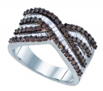Sterling Silver 1.23ct Brown White Baguette Round Diamond Wedding Band Ring