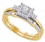 Ladies 10K Yellow Gold .32ct Princess Round Cut White Diamond Wedding Engagement Bridal Ring Set