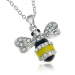 Silvertone Black and Yellow Bumble Bee Pendant Necklace Fashion Jewelry