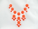 Silver Tone Chain New Color Bubble BIB Statement Fashion Necklace - Orange
