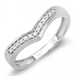 0.15 Carat (ctw) Sterling Silver White Round Real Diamond Wedding Stackable Band Anniversary Guard Chevron Ring (Size 7)