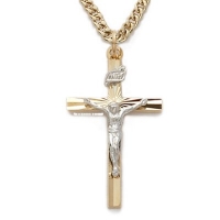 1 14k Gold Plating Over Sterling Silver Crucifix Necklace in a 2-tone Starburst Design on 20 Chain