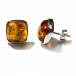 Honey Amber Sterling Silver Small Square Stud Earrings