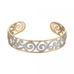 18k Yellow Gold Plated Sterling Silver Two-Tone Filigree Cuff Bracelet, 7.25