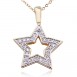 18k Yellow Gold Plated Sterling Silver Genuine Diamond Pave Open Star Pendant, 18