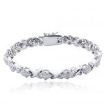 Platinum Plated Sterling Silver Genuine Diamond Accent XO Link Bracelet, 7.25