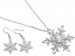 Fancy Silvertone Clear Snowflake Christmas Winter Holiday Festive Necklace and Earrings Set Elegant Trendy Xmas Holiday Fashion Jewelry
