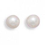 Grade AAA 7-7.5mm white cultured akoya pearl earrings with 14 karat white gold posts and earring backs.