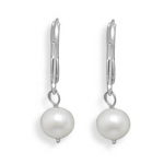 6.5-7mm white cultured freshwater pearl drop earrings with 14 karat white gold lever backs.