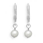 5-5.5mm white cultured freshwater pearl drop earrings with 14 karat white gold lever backs.