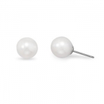 8.5-9mm Freshwater Pearl Stud Earrings with White Gold Posts and Earring Backs. 8.5-9mm white cultured freshwater pearl stud earrings with 14 karat white gold posts and earring backs.